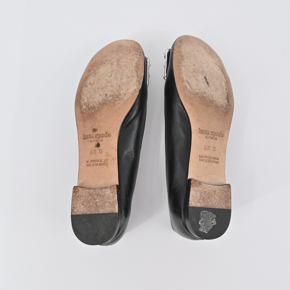 Kate Spade Rhinestone Flats Womens Sz 6.5B Black Leather Embellished Ballet Chic - Picture 10 of 10